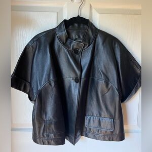 NWOT St. John Lamb Leather Black Short Sleeve Crop Jacket Size 10